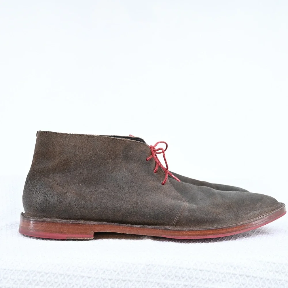 Cole Haan Mens Brown Suede Chukka Boots Red Laces Contrast Sole Size 13M